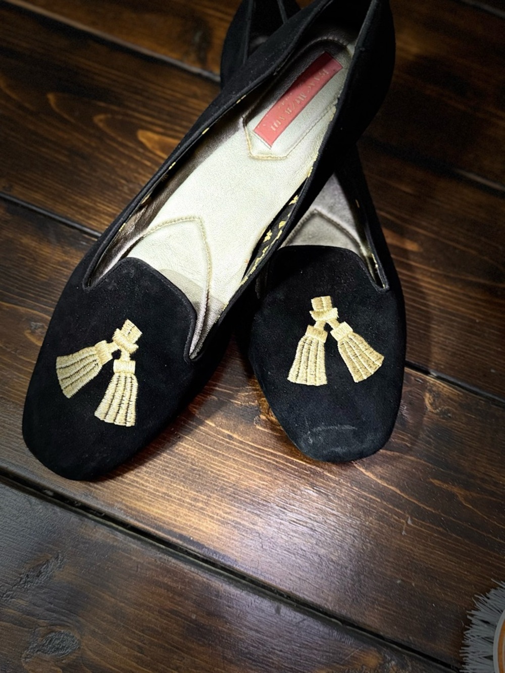 Authentic Isaac Mizrahi Women’s Black Suede Tassel Slip-On Loafer Flats 9.5